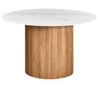 Table de Salle à Manger Moderne Ronde 120 cm Industriel Pied Cannelé MDF Effet