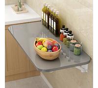 Table de salle à manger murale pliable et peu encombrante - Bureau polyvalent en bois pour cuisine et bureau - Station de travail pliante grise idéale pour les petits espaces - Design compact