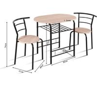 Table de salle à manger ovale avec grille de rangement et 2 chaises, collection STUDENT, petite pièce, chêne Sonoma, structure métallique noire