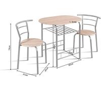 Table de salle à manger ovale avec grille de rangement et 2 chaises de la collection STUDENT, petite pièce, chêne Sonoma, structure métallique grise.