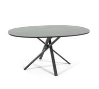 Table de salle à manger ovale Carlo, plateau en stratifié et base en métal, design unique, élégant 150x100 cm (Granit/Gris foncé)