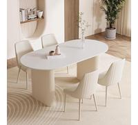 Table de salle à manger ovale élégante blanche avec 4 chaises en ardoise pour cuisine, salon, petit déjeuner, coin 129,9 cm, design moderne