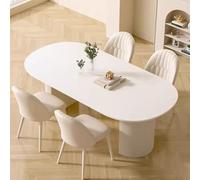 Table de salle à manger ovale moderne blanche avec plateau en pierre frittée de 120 cm, table console de cuisine pour 4 personnes, parfaite pour le salon, la cuisine et le petit déjeuner.