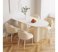 Table de salle à manger ovale moderne du milieu du siècle avec 4 chaises - Dessus en ardoise et pieds ondulés pour cuisine, salon, petit déjeuner - 140 cm
