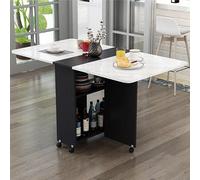 Table de salle à manger pliable avec 6 roulettes extensibles et pliantes, 2 étagères ouvertes, pieds réglables pour le travail et les solutions peu encombrantes.