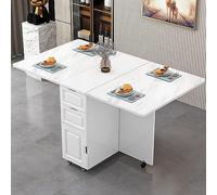 Table de salle à manger pliable avec roulettes Motif feuilles tombantes et 2 tiroirs - Meuble multifonction peu encombrant pour cuisine, salle à manger et activités de loisirs