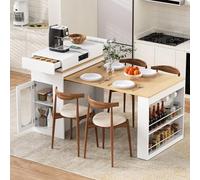 Table de salle à manger pliable extensible avec chariot de cuisine à roulettes et table de bar moderne pour cuisine et salle à manger - Design peu encombrant (blanc)