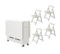Table de salle à manger pliable extensible en bois massif avec tiroir de rangement et 4 chaises Blanc 1,4 m