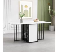 Table de salle à manger pliable extensible pour 4 à 7 personnes - Polyvalente - 3 formes - Rangement spacieux - Table de cuisine rectangulaire pour salle à manger et bureau - Finition noire