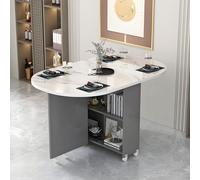 Table de salle à manger pliable moderne avec roulettes à 2 niveaux de rangement rectangulaire, table de cuisine pour petits espaces, gris/blanc, style ovale, 120 x 60 x 75 cm (L x l x H)