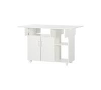 HOMCOM Table de Salle à Manger Pliable, Table Pliante sur roulettes, avec 3 Compartiments, 1 Placard, étagère réglable, pour Petits espaces, Blanc