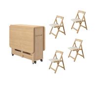 Table de salle à manger pliable - Table extensible en bois massif gain de place avec tiroir de rangement et 4 chaises - Parfaite pour les petits appartements et salles à manger Design compact pour un