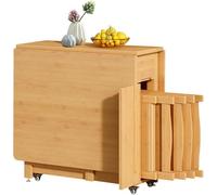 Table de salle à manger pliante avec 4 chaises, design abattant, rétractable et extensible, 2 tiroirs de rangement, 4 roulettes, parfaite pour les petits espaces dans le salon ou la cuisine