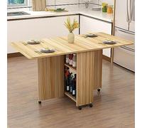 Table de salle à manger pliante avec 6 roues et 2 étagères de rangement ouvertes, table en bois pour petite salle à manger, cuisine, design mobile (couleur : A)