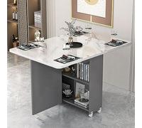 Table de salle à manger pliante avec 6 roulettes et 2 étagères de rangement et design extensible pliable pour cuisine, bureau, salle à manger, meuble peu encombrant pour petite taille