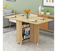 Table de salle à manger pliante avec 6 roulettes et 2 étagères de rangement polyvalentes pour cuisine, bureau, meuble pliable et extensible pour économiser de l'espace