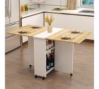Table de salle à manger pliante avec 6 roulettes extensibles et 2 étagères ouvertes - Gain de place polyvalente pour le travail et l'étude Construction durable en bois et métal