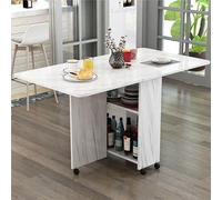 Table de salle à manger pliante avec roulettes, design à feuilles tombantes, table pliable pour économiser de l'espace avec étagères de rangement ouvertes pour le travail, les études et la salle à