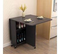 Table de salle à manger pliante avec roulettes, design à feuilles tombantes, table pliable pour économiser de l'espace avec étagères de rangement ouvertes pour le travail, les études et la salle à