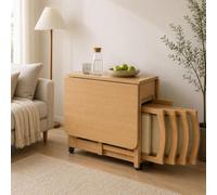 Table de Salle à Manger Pliante en Bois Massif, 4 chaises à roulettes | Ensemble table et chaises de salle à manger pliantes en bois avec 4 roulettes réglables pour un transport facile