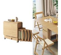 Table de salle à manger pliante en bois massif de 130 cm avec 4 chaises rembourrées, design papillon pour salles à manger, balcons et espaces étroits, finition bois de fruits