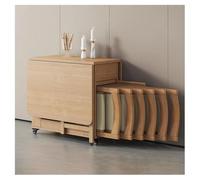 Table De Salle À Manger Pliante en Bois Massif,Table Extensible À Abattant en Bois Massif avec 1 Tiroir De Rangement Et 4/6 Chaises(6 Chairs)