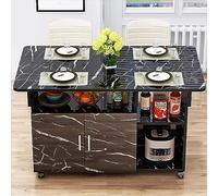 Table de salle à manger pliante mobile avec armoire de rangement et étagère ouverte, design peu encombrant sur roulettes, polyvalente pour le travail, l'étude et la salle à manger, 120 cm (couleur : D
