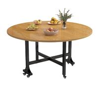 Table de salle à manger pliante mobile moderne avec roulettes multifonctionnelle extensible ronde pour petits espaces Couleur noyer