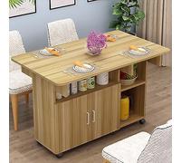 Table de salle à manger pliante mobile peu encombrante avec armoire de rangement et étagère ouverte - Design à 6 roues pour une mobilité facile - Idéale pour le travail, l'étude et la salle à manger