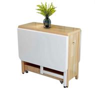 Table de salle à manger pliante peu encombrante avec roulettes et tiroir de rangement, table polyvalente en bois massif pour cuisine et salon, mobilité facile et style (finition naturelle)