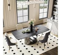 Table de salle à manger pour 8 personnes, plateau rectangulaire en pierre avec pieds en acier au carbone, grande table moderne de 200 cm pour la maison et la cuisine