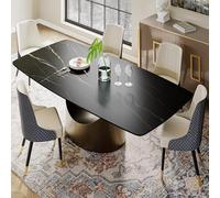 Table de salle à manger pour 8 personnes, plateau rectangulaire en pierre avec pieds en acier au carbone, grande table moderne de 200 cm pour la maison et la cuisine