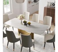 Table de salle à manger pour 8 personnes, plateau rectangulaire en pierre avec pieds en acier au carbone, grande table moderne de 200 cm pour la maison et la cuisine