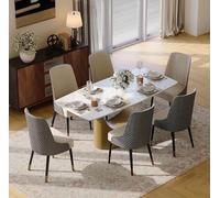 Table de salle à manger pour 8 personnes, plateau rectangulaire en pierre avec pieds en acier au carbone, grande table moderne de 200 cm pour la maison et la cuisine