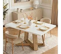 Table de salle à manger rectangulaire de style champêtre, 120 cm de long, pour 4 personnes - plateau blanc brillant, pieds en bois naturel - pour la cuisine et la maison À propos de cet article✔️ Char