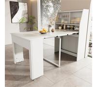 Table de salle à manger rectangulaire extensible à roulettes multifonction avec compartiments de rangement Idéal pour salon familial et salle à manger Blanc