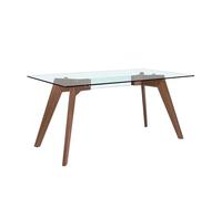 Table de salle à manger rectangulaire modèle 1031 Angel Cerdá en verre trempé et bois plaqué noyer 160 x 95 cm