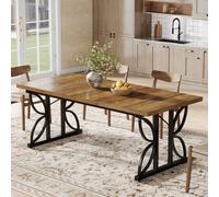 Table de salle à manger rectangulaire - Table de cuisine industrielle pour 6 à 8 personnes - 180 x 80 cm - Table de salle à manger avec pied en métal - Table à manger pour cuisine, salon Plateau de ta