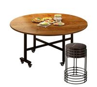 Table de salle à manger ronde avec 4/6/8 tabourets et 6 roulettes Cadre en métal robuste Idéal pour les petites cuisines 4-8 personnes (100 cm)