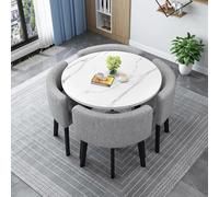 Table de salle à manger ronde/carrée moderne avec 4 chaises dossier souple facile à installer Idéal pour les petits espaces dans la cuisine, café, salon, table de conférence de 90 cm