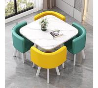 Table de salle à manger ronde compacte 4 pièces avec 4 chaises pour cuisine, petit déjeuner, bureau, café, balcon, salon, rembourrage durable en coton et lin, gain de place, H4