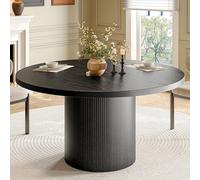 Table de salle à manger ronde de 119,4 cm pour 4 personnes, table de cuisine circulaire avec base en bandes de bois, tables de dîner modernes de style rustique pour cuisine, salon (noir)
