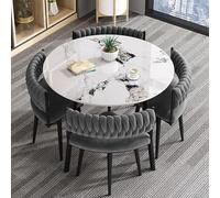 Table de salle à manger ronde de 80 cm et chaises 5 pièces pour salon, bureau, cuisine, réception, couleur bois, mobilier minimaliste moderne (couleur : gris)