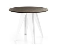 Table De Salle à Manger Ronde De Style Industriel - Moderne - Extensible De 100 Cm à 140 Cm - Pieds Métalliques Blancs - Compacte - Gris Béton Foncé