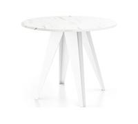 Table De Salle à Manger Ronde De Style Industriel - Moderne - Extensible De 100 Cm à 140 Cm - Pieds Métalliques Blancs - Compacte - Marbre Blanc
