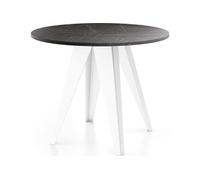 Table De Salle à Manger Ronde De Style Industriel - Moderne - Extensible De 100 Cm à 140 Cm - Pieds Métalliques Blancs - Compacte - Marbre Noir