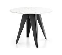 Table De Salle à Manger Ronde De Style Industriel - Moderne - Extensible De 100 Cm à 140 Cm - Pieds Métalliques Noirs - Compact Pour Petite Cuisine