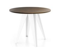 Table De Salle à Manger Ronde De Style Industriel - Moderne - Extensible De 100 Cm à 140 Cm - Pieds Métalliques Blancs - Compacte - Chêne Lefkas