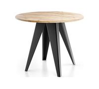 Table De Salle à Manger Ronde De Style Industriel - Moderne - Extensible De 90 Cm à 130 Cm - Pieds Métalliques Noirs - Compact Pour Petite Cuisine Ou