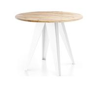 Table De Salle à Manger Ronde De Style Industriel - Moderne - Extensible De 90 Cm à 130 Cm - Pieds Métalliques Blancs - Compacte - Chêne Craft